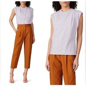 Anvas Lavender and White Stripe Angelina Top Sleeveless Drape Detail Blouse
